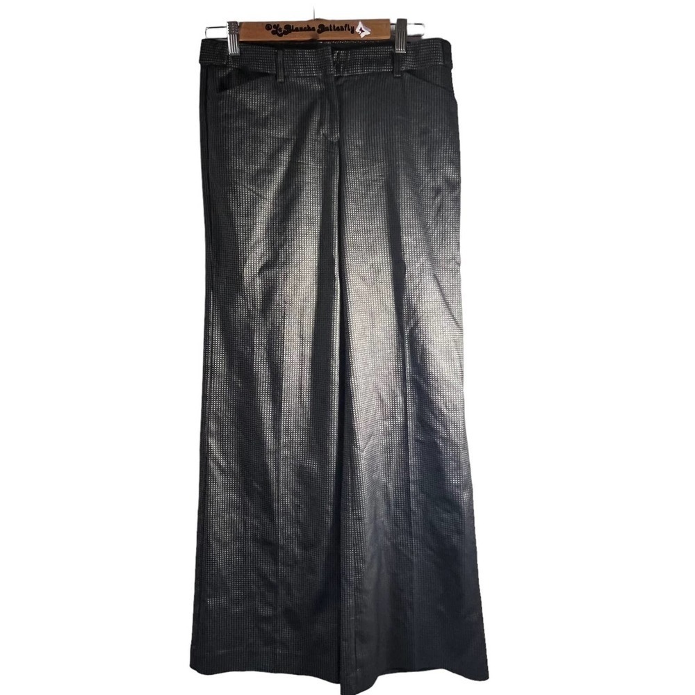 Women's Vintage Express Shiny Gray Checked Editor Pants 4 R